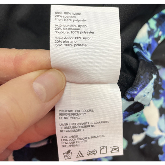 Speedo One Piece Swimsuit Womens XXL Blue Black Abstract Padded Keyhole Tie Neck - Picture 5 of 10